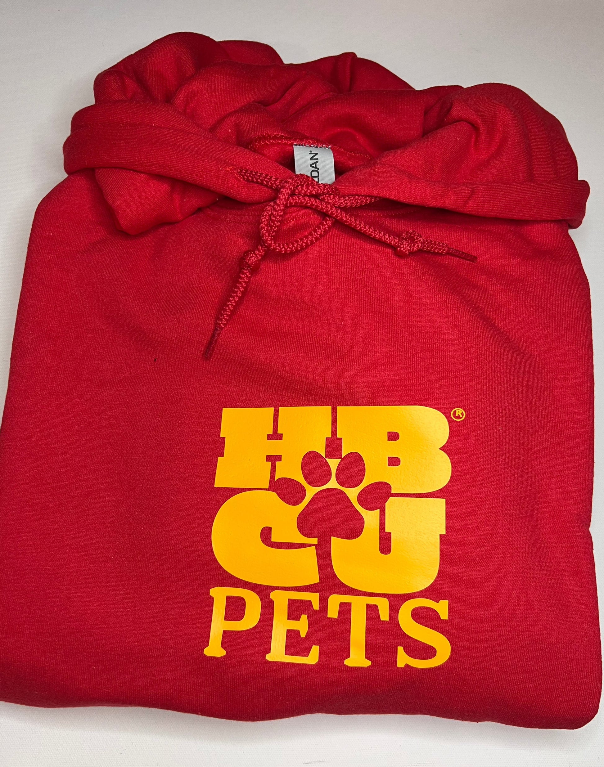 Red hoodie with gold vinyl that reads HBCU Pets